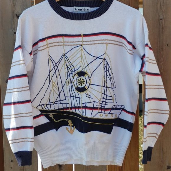 VINTAGE Premier Collection NAUTICAL SWEATER Size Medium Over Sized UNISEX - Picture 1 of 9